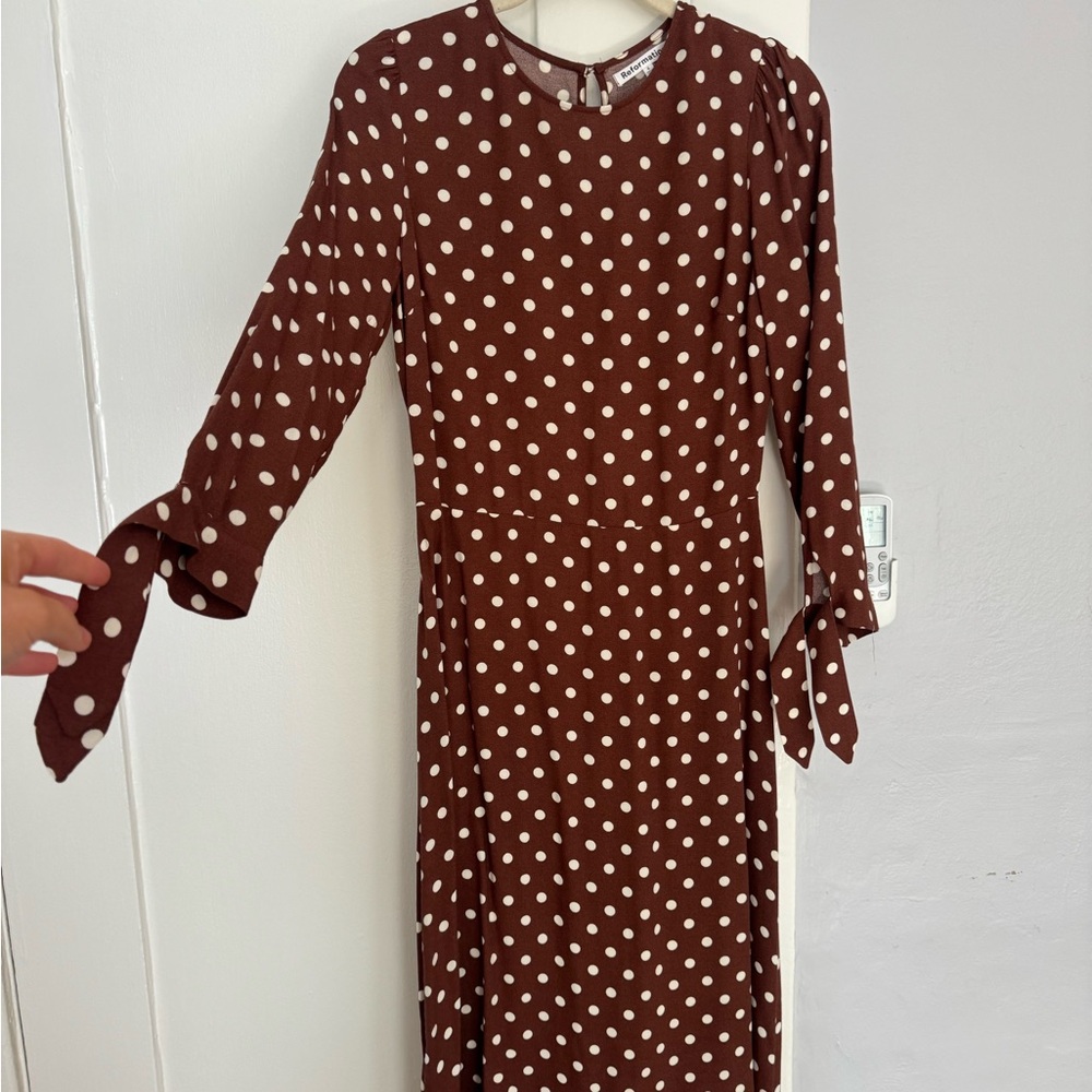 Reformation Brown Polka Dot Dress